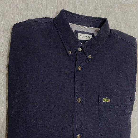 Lacoste Button Down Shirt Men’s Long Sleeve M/L Regular Fit Solid Navy Blue - Picture 4 of 4